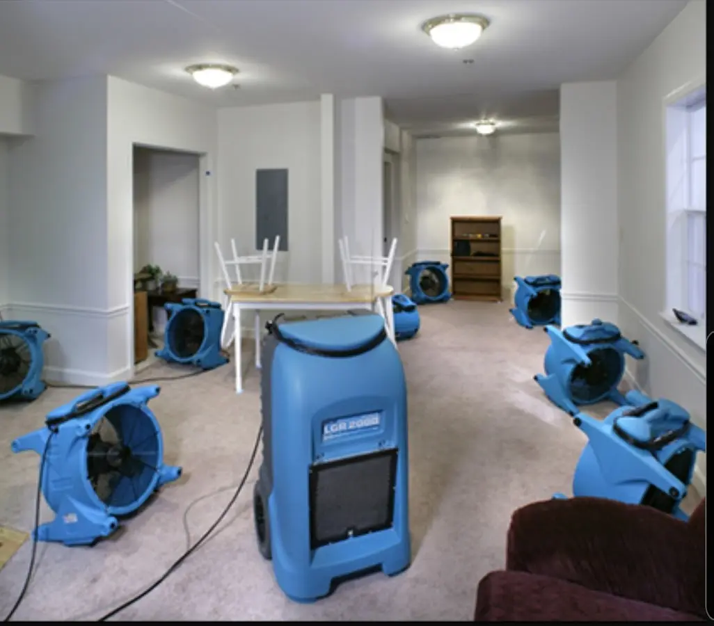 Air movers and dehumidifier setup for Water Damage Restoration in Front Royal